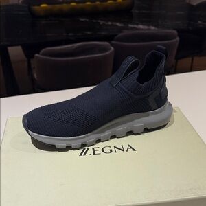 Brand new never worn Men's Zegna Navy Knit Sneakers